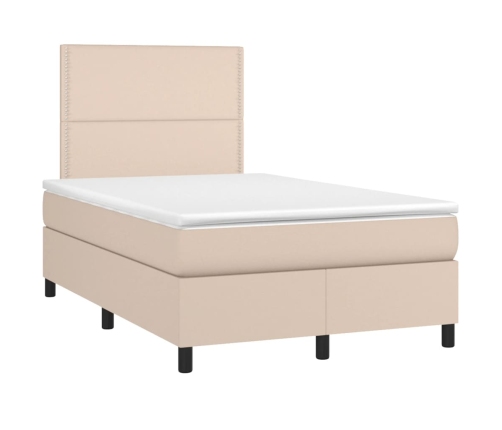 Cama box spring colchón LED cuero sintético capuchino 120x200cm