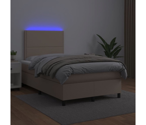 Cama box spring colchón LED cuero sintético capuchino 120x200cm