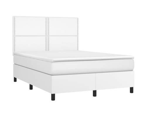 Cama box spring colchón y LED cuero sintético blanco 140x190 cm