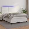 Cama box spring colchón y LED cuero sintético blanco 140x190 cm