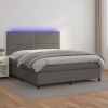 Cama box spring colchón y LED cuero sintético gris 140x190 cm