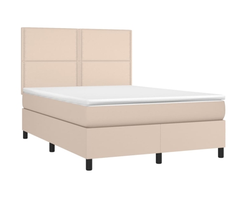 Cama box spring colchón LED cuero sintético capuchino 140x190cm