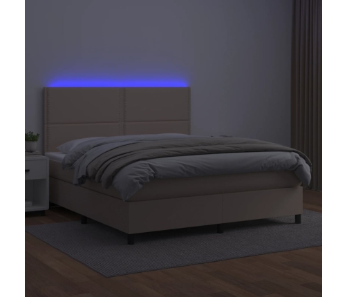 Cama box spring colchón LED cuero sintético capuchino 140x190cm