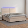 Cama box spring colchón LED cuero sintético capuchino 140x190cm