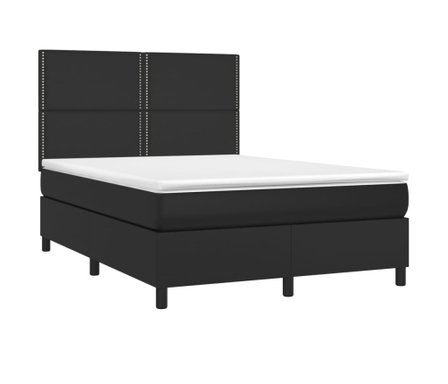 Cama box spring colchón y LED cuero sintético negro 140x200 cm