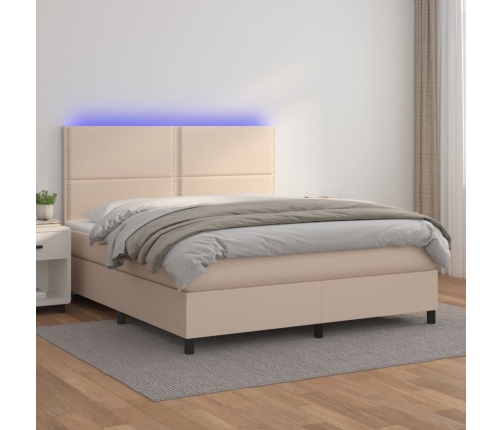 Cama box spring colchón LED cuero sintético capuchino 140x200cm