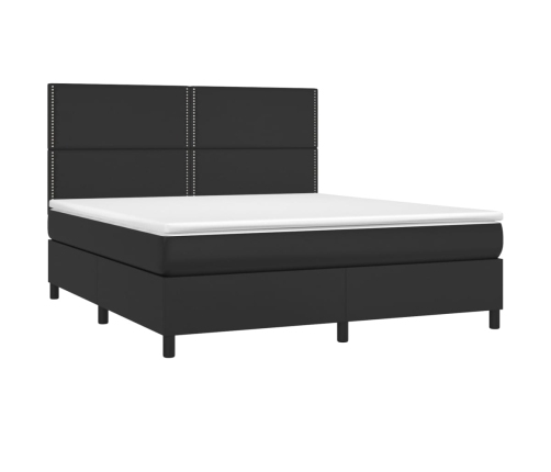 Cama box spring colchón y LED cuero sintético negro 160x200 cm