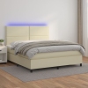 Cama box spring colchón y LED cuero sintético crema 160x200 cm