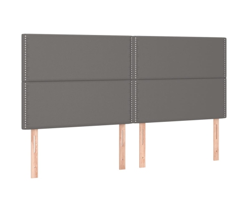 Cama box spring colchón y LED cuero sintético gris 160x200 cm