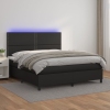 Cama box spring colchón y LED cuero sintético negro 180x200 cm