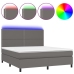 Cama box spring colchón y LED cuero sintético gris 180x200 cm
