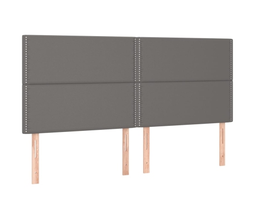 Cama box spring colchón y LED cuero sintético gris 180x200 cm
