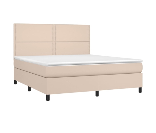 Cama box spring colchón LED cuero sintético capuchino 180x200cm