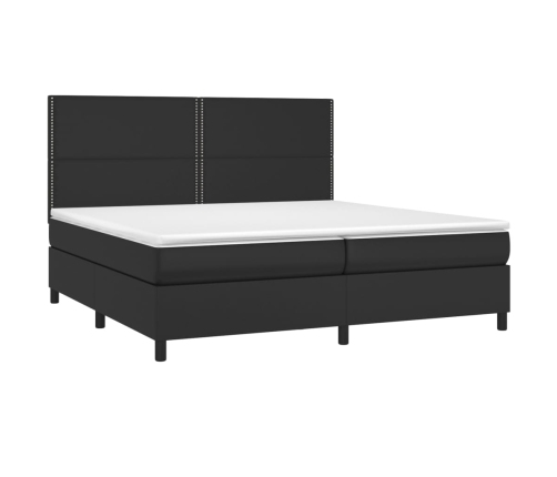 Cama box spring colchón y LED cuero sintético negro 200x200 cm