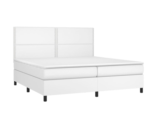 Cama box spring colchón y LED cuero sintético blanco 200x200 cm