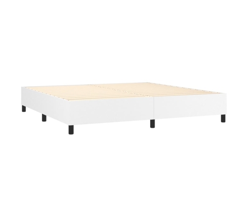 Cama box spring colchón y LED cuero sintético blanco 200x200 cm