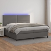 Cama box spring colchón y LED cuero sintético gris 200x200 cm