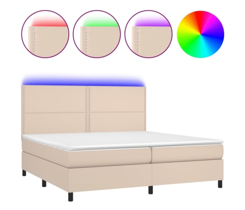 Cama box spring colchón LED cuero sintético capuchino 200x200cm