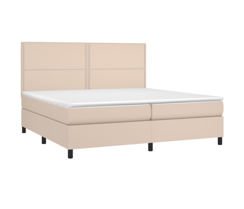 Cama box spring colchón LED cuero sintético capuchino 200x200cm