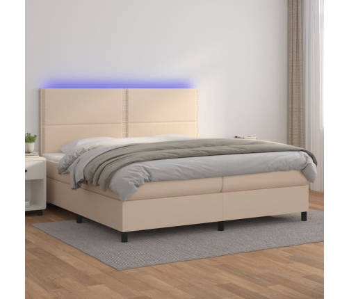 Cama box spring colchón LED cuero sintético capuchino 200x200cm