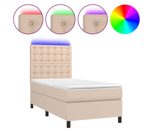 Cama box spring colchón LED cuero sintético capuchino 80x200 cm