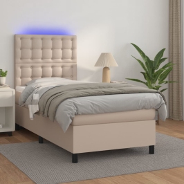 Cama box spring colchón LED cuero sintético capuchino 80x200 cm