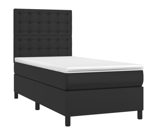 Cama box spring y colchón LED cuero sintético negro 90x190 cm