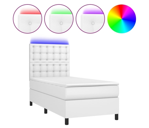 Cama box spring y colchón LED cuero sintético blanco 90x190 cm