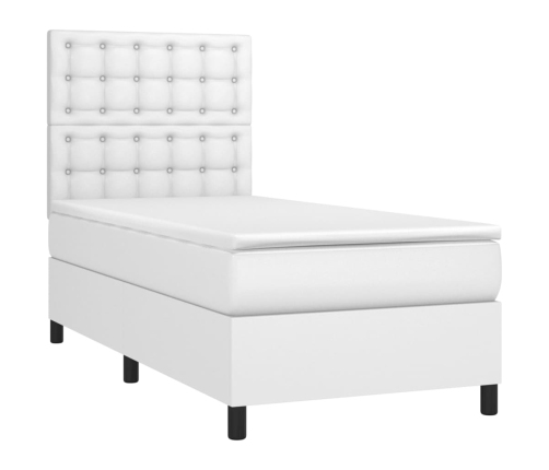 vidaXL Cama box spring y colchón LED cuero sintético blanco 90x190 cm