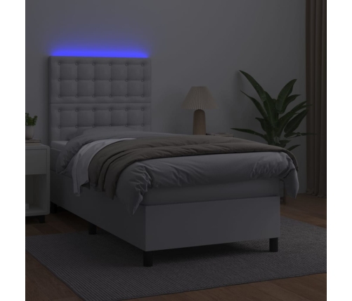 vidaXL Cama box spring y colchón LED cuero sintético blanco 90x190 cm