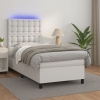 Cama box spring y colchón LED cuero sintético blanco 90x190 cm