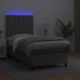 Cama box spring y colchón LED cuero sintético gris 90x190 cm