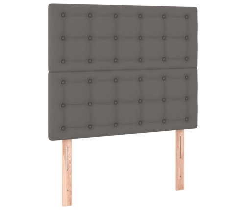 Cama box spring y colchón LED cuero sintético gris 90x190 cm