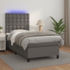 Cama box spring y colchón LED cuero sintético gris 90x200 cm