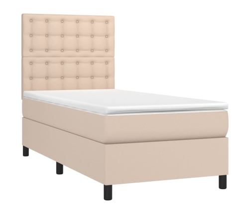 Cama box spring colchón LED cuero sintético capuchino 90x200 cm