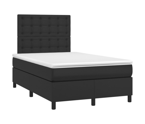 Cama box spring colchón y LED cuero sintético negro 120x200 cm