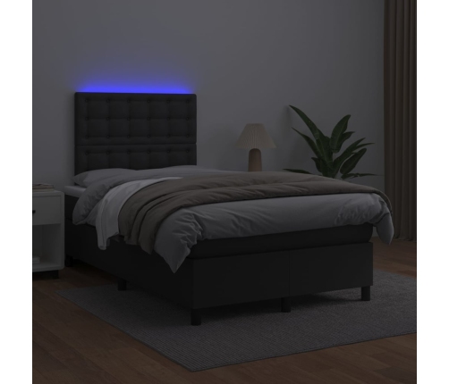 Cama box spring colchón y LED cuero sintético negro 120x200 cm