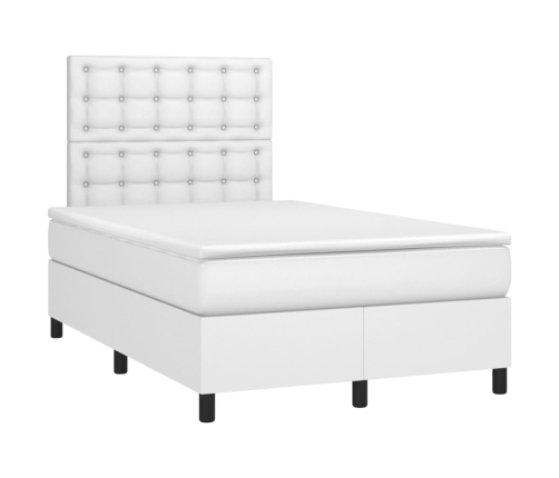 Cama box spring colchón y LED cuero sintético blanco 120x200 cm