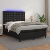 Cama box spring colchón y LED cuero sintético negro 140x190 cm