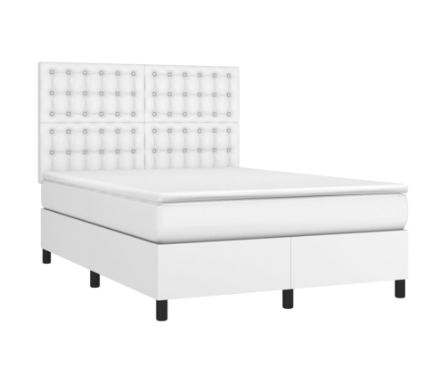 Cama box spring colchón y LED cuero sintético blanco 140x190 cm