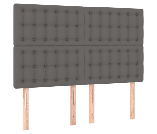 Cama box spring colchón y LED cuero sintético gris 140x190 cm