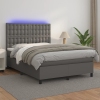 Cama box spring colchón y LED cuero sintético gris 140x190 cm