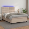 Cama box spring colchón LED cuero sintético capuchino 140x190cm