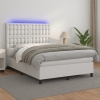 Cama box spring colchón y LED cuero sintético blanco 140x200 cm