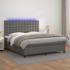 Cama box spring colchón y LED cuero sintético gris 160x200 cm