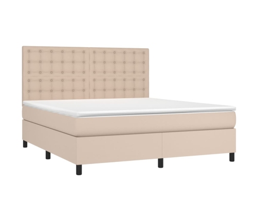 Cama box spring colchón LED cuero sintético capuchino 180x200cm