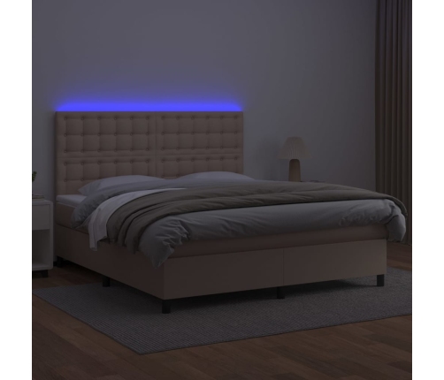 Cama box spring colchón LED cuero sintético capuchino 180x200cm