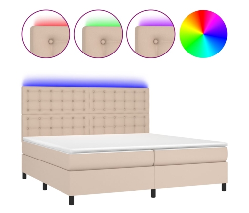 Cama box spring colchón LED cuero sintético capuchino 200x200cm