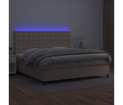 Cama box spring colchón LED cuero sintético capuchino 200x200cm