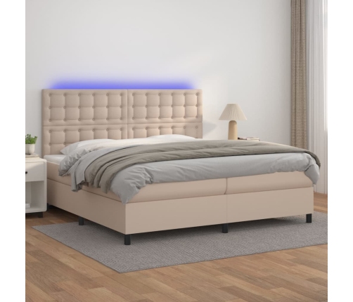 Cama box spring colchón LED cuero sintético capuchino 200x200cm